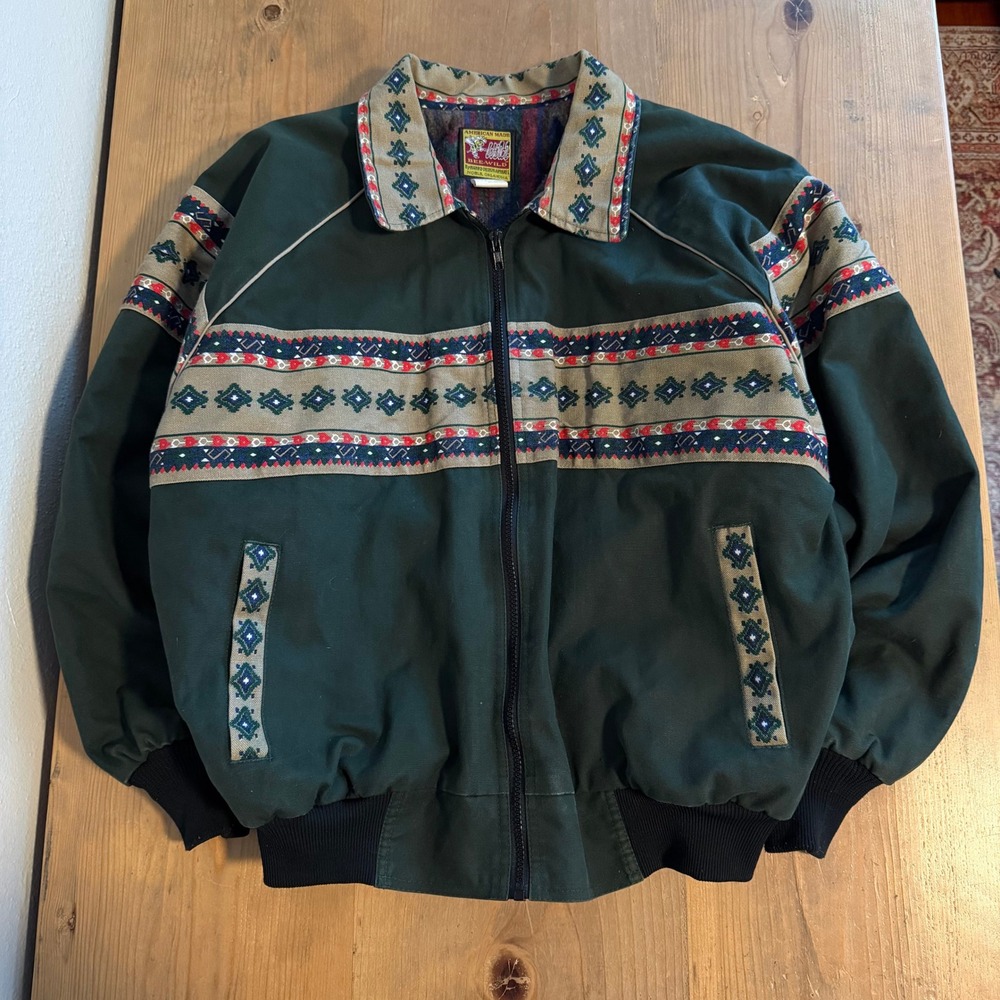 Vintage Bee Wild Southwestern Aztec Bomber Jacket Size Medium Blanket Lined